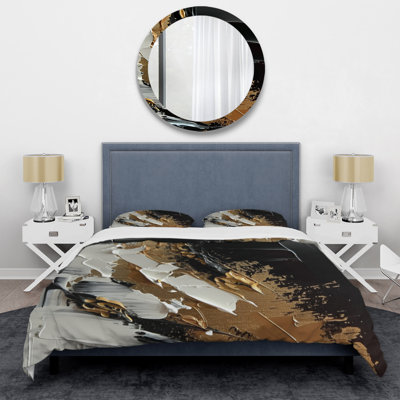 Imminent Bliss Bold Textured Gold And Black - Abstract Painting Duvet Cover Set