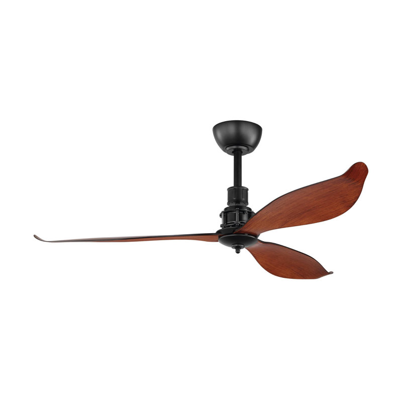 Deramus 132cm Ceiling Fan with LED Lights, Black, Wooden Optic