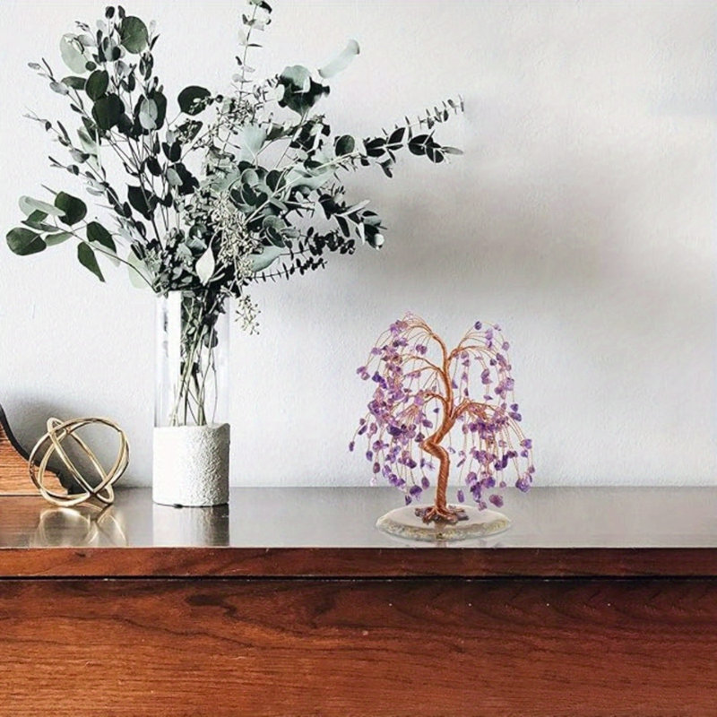 Naturel 7 pierres de chakra guérissant des arbres à quartz, des pierres précieuses tombées, un arbre d'argent, des tranches d'agate de géode, des ornements de Feng Shui à la maison pour la richesse et la chance, de 5,5 po à 6,3 po