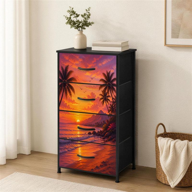 Commode à 4 tiroirs pour la chambre à coucher Tropical Sunset Beach Palm Trees Vibrant Sky