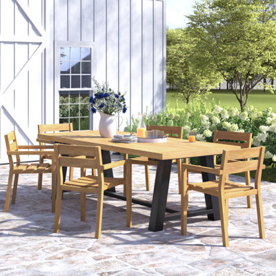 Morones Solid Reclaimed Teak Outdoor Dining Set with Picnic Leg Table and Natural Chairs