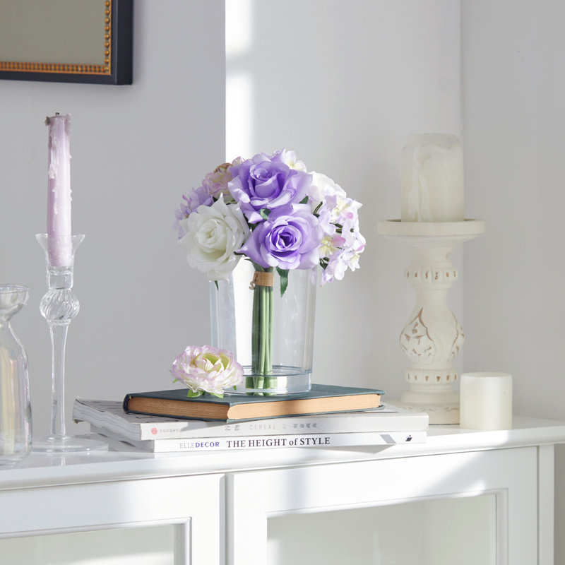 Faux Hydrangea, Roses, and Ranunculus in Vase