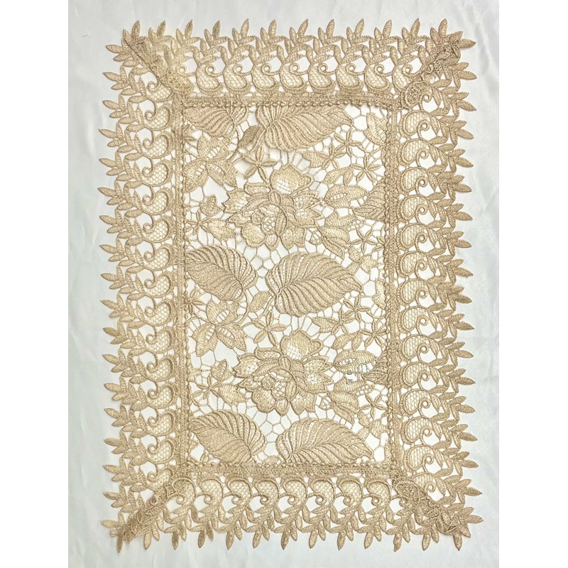 Napperon rectangulaire en polyester floral, Or