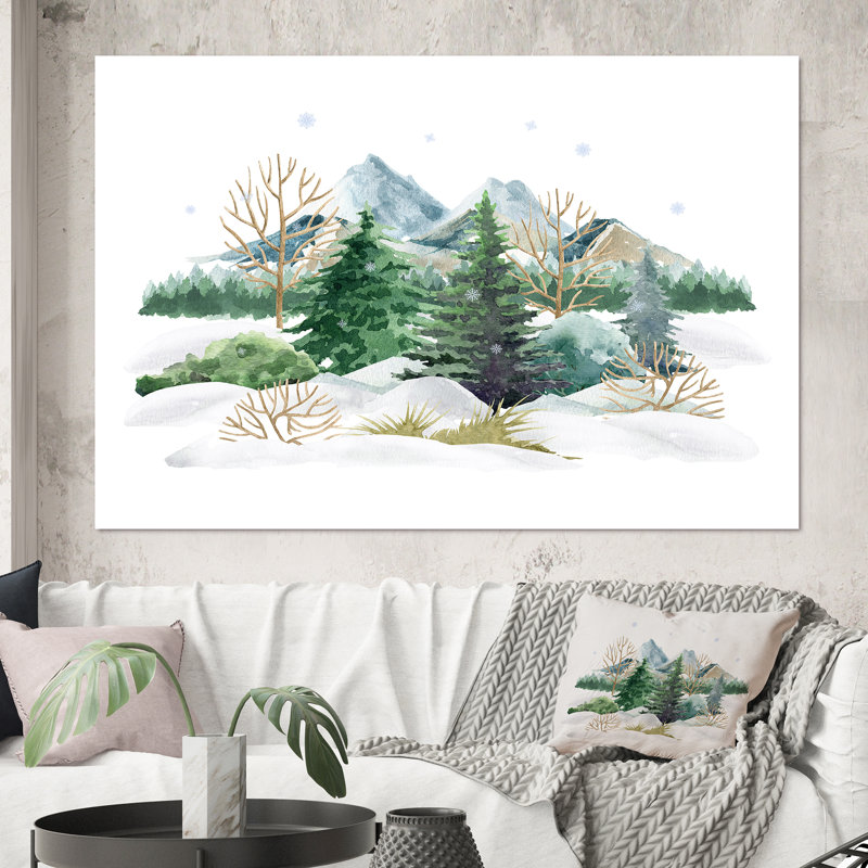 Winter Forest Landscape Nature Scene - Peinture sur toile, H 40 po x l 60 po, Toile tendue