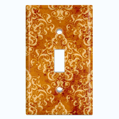 Metal Light Switch Plate Outlet Cover (Elegant Damask Orange Pattern Yellow  - Single Toggle)