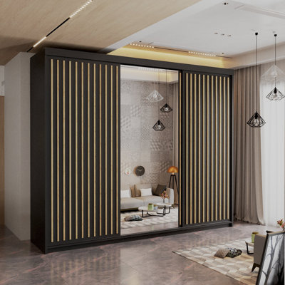 Sliding Wardrobe with Mirror Modern Bedroom 4 Colours 3 Sizes