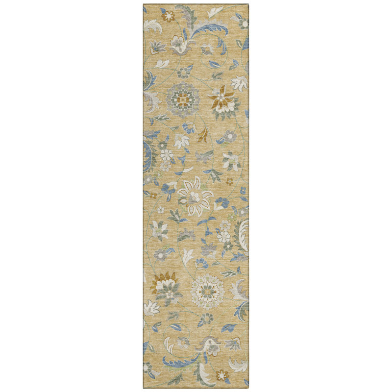 Aveline Gold Washable Indoor-Outdoor Rug - , 2'3" x 7'6"