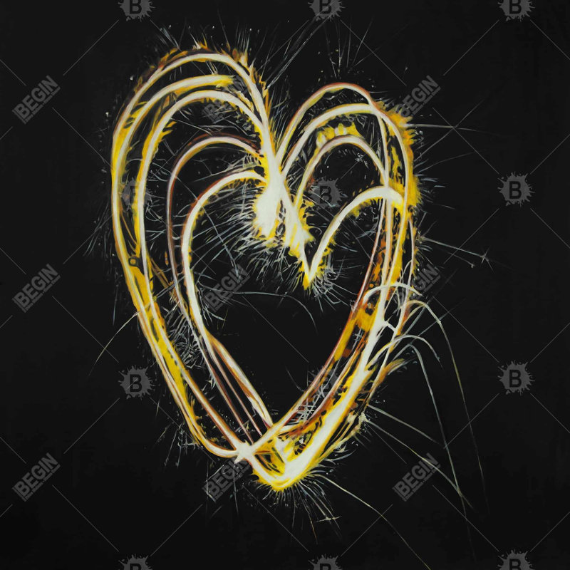 Fireworks heart - 20"x20" Throw pillow - Poly twill - Print on demand, Black/Gold