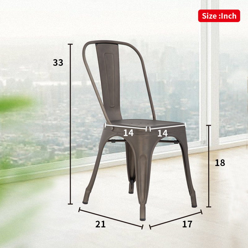 Ensemble de 4 chaises de salle à manger en métal empilables, chaises d'appoint de patio 4 pièces Perdomo pour la cuisine, la salle à manger, le jardin et le restaurant