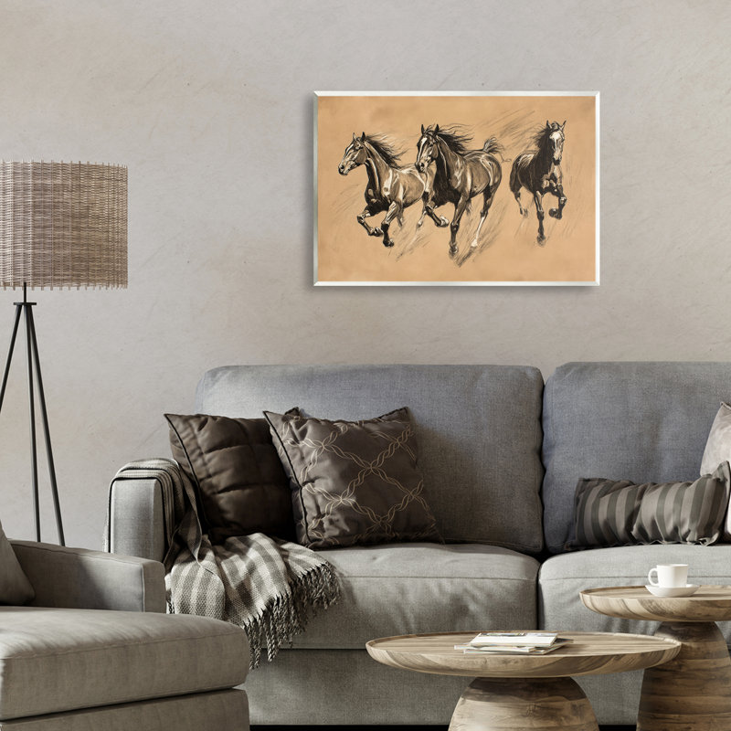 Courir, cheval gratuit, plaque murale trio, design par Petal Prints Design, H 13 po x l 19 po