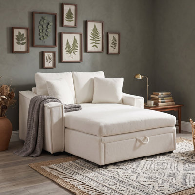 2-Seat Chaise Sleeper Sofa with Hidden Pull-Out Storage, Deep Seat, Two Pillows, and Removable Backrest