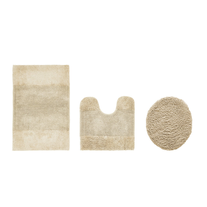 Merkle Premium 100% Cotton 2155 GSM 3-Piece Bath Rug Set, OEKO-TEX® Certified, Non-Slip Spray Latex Backing, Plush Tufted, Super Absorbent, Machine Washable Bathroom Rugs for Bathroom, Shower & Tub, Sand