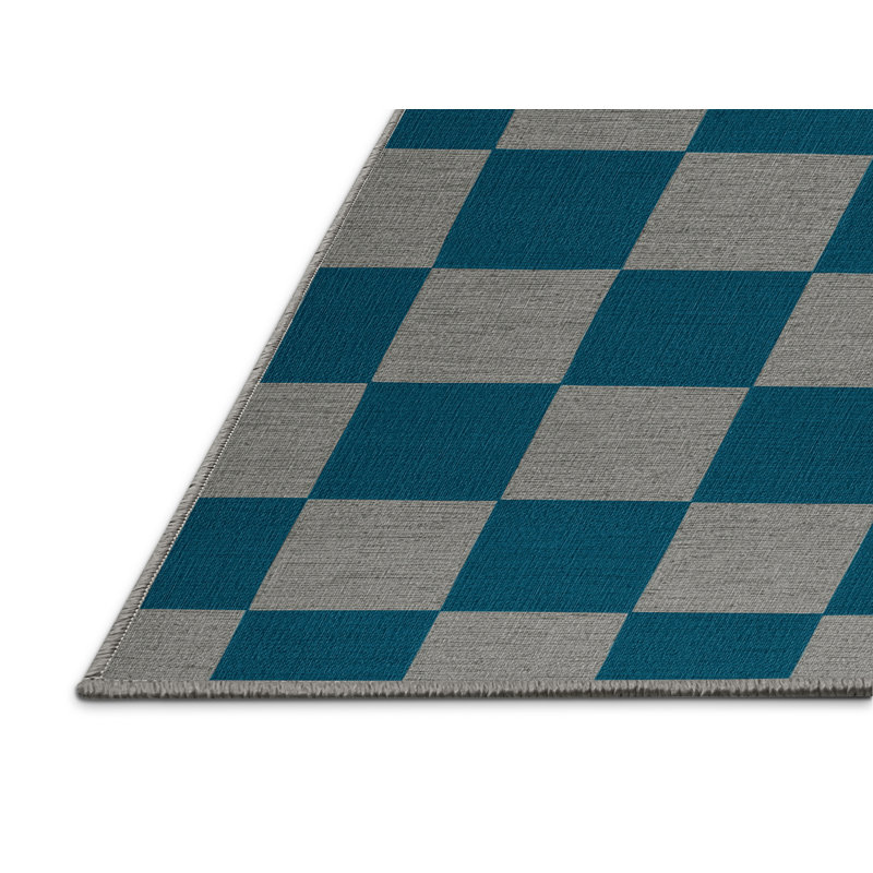 Machine Washable Checkered Green Area Rug, Square 6'