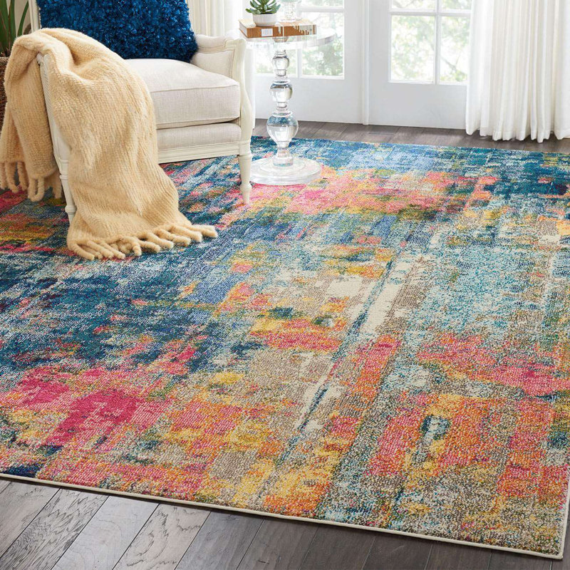 Blue Rug, Stain Resistant Graphics Rug With 6Mm Thickness, Abstract Rug For Bedroom, & Dining Room, Rectangle 201 x 292cm