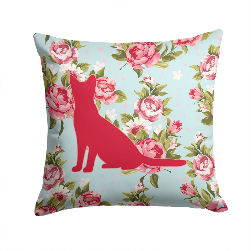 Coussin décoratif intérieur/extérieur bleu roses élégance de chat shabby, H 14 po x l 14 po x P 4 po