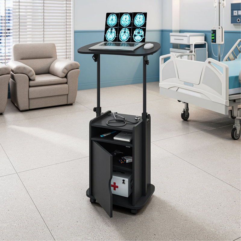Chariot pour ordinateur portable réglable avec rangement assis et debout, noir