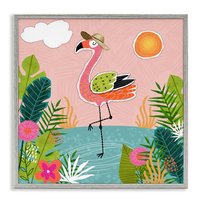 «Tropical Flamingo Pond», estampe numérique par Tina Finn, H 17 po x l 17 po, Estampe numérique Farmhouse