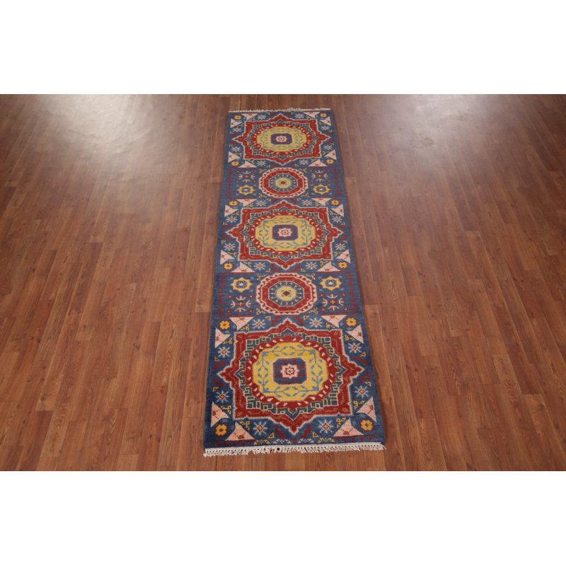 Tapis de couloir oriental bleu Kazak
