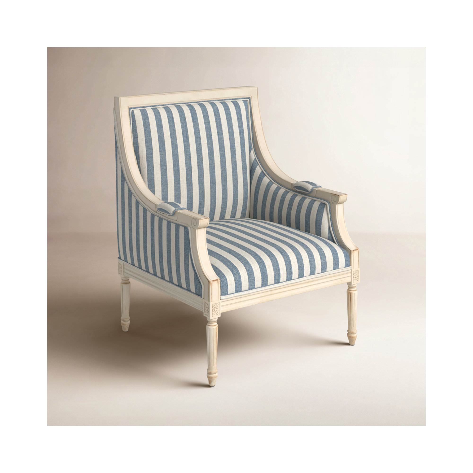 Rowena Upholstered Armchair, Blue Striped