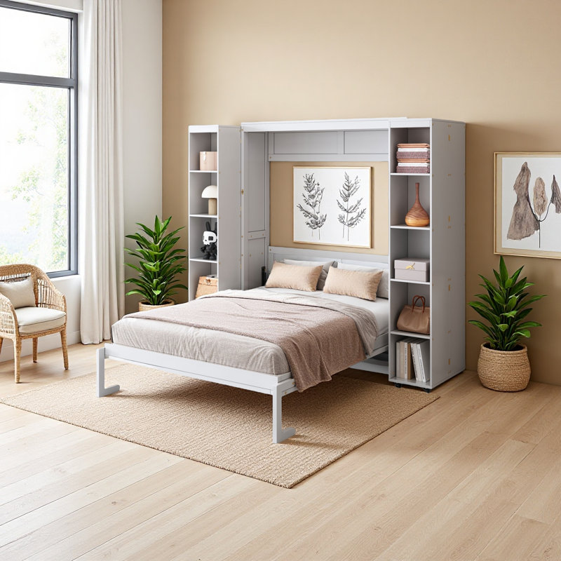 Lit escamotable mural Murphy avec portes de rangement, Blanc