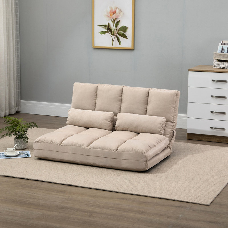 Chaise de lit réglable au sol, beige, 2 coussins, peu encombrante, pour le divertissement et le repos - chaise pliante avec structure solide, économie