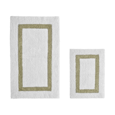 Broshous Premium 100% Cotton 2 Piece Bath Rug Sets with Race Track Pattern, Machine Washable, Super Absorbent & Tufted Weave Reversible Bath Mat for Bathroom