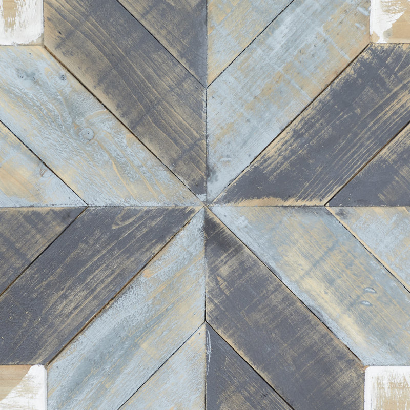 Wood Handmade Southwestern Star Geometric Blue Wall Decor with Cream and Brown Accents