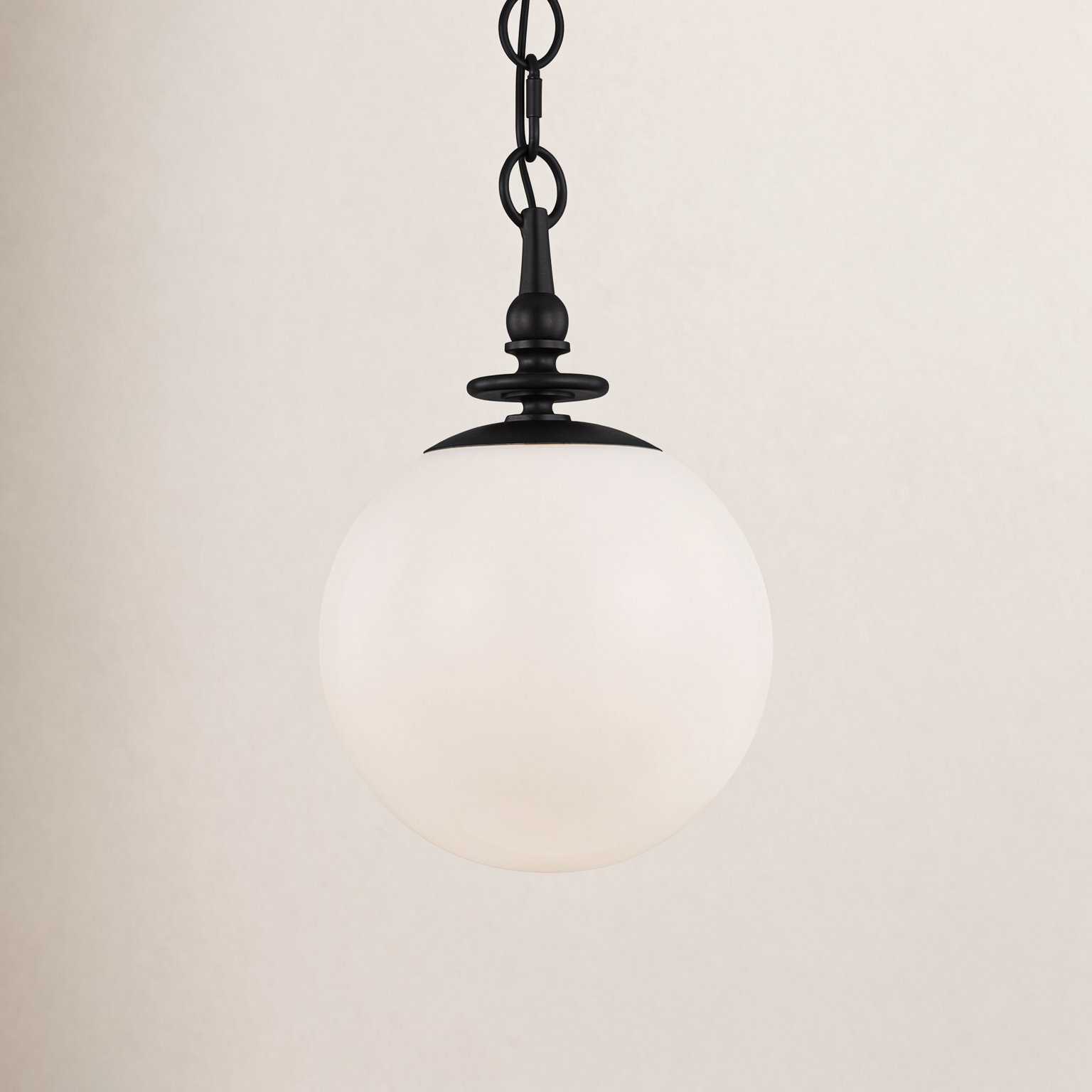 Renatet Single Globe Pendant by Thomas O'Brien, 17.375" H x 11" W x 11" D, Aged Iron