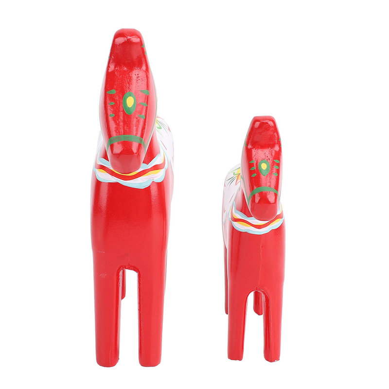 Ensemble de 2 figurines de cheval suédois en bois peintes à la main pour fournitures de mariage rouge, Red