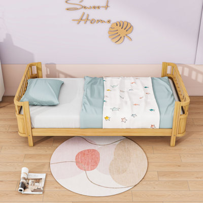 Wooden Platform Bed with Low Design and Slats by Harriet Bee