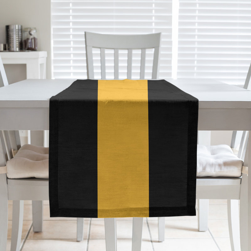 Los Angeles LA Basketball Table Runner, 90" L x 16" W, Black/Gold/Black, Poly Twill