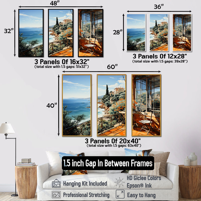 French Riviera Beach Reflections - Coastal Windows, art mural, Cadre flottant brun, H 32 po x l 48 po x P 1 po
