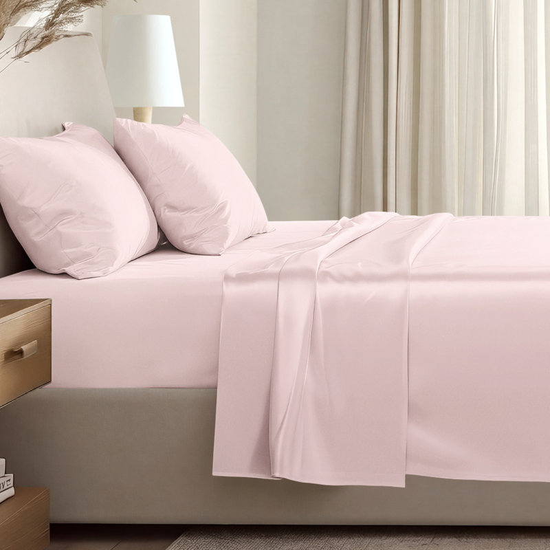 400 Thread Count Sateen Sheet Set, Full Sheet Set with 2 Pillowcases, Dusty Pink