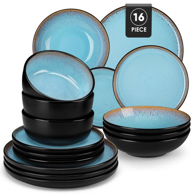 Amber 16 Piece Stoneware Dinnerware Set, Service For 4