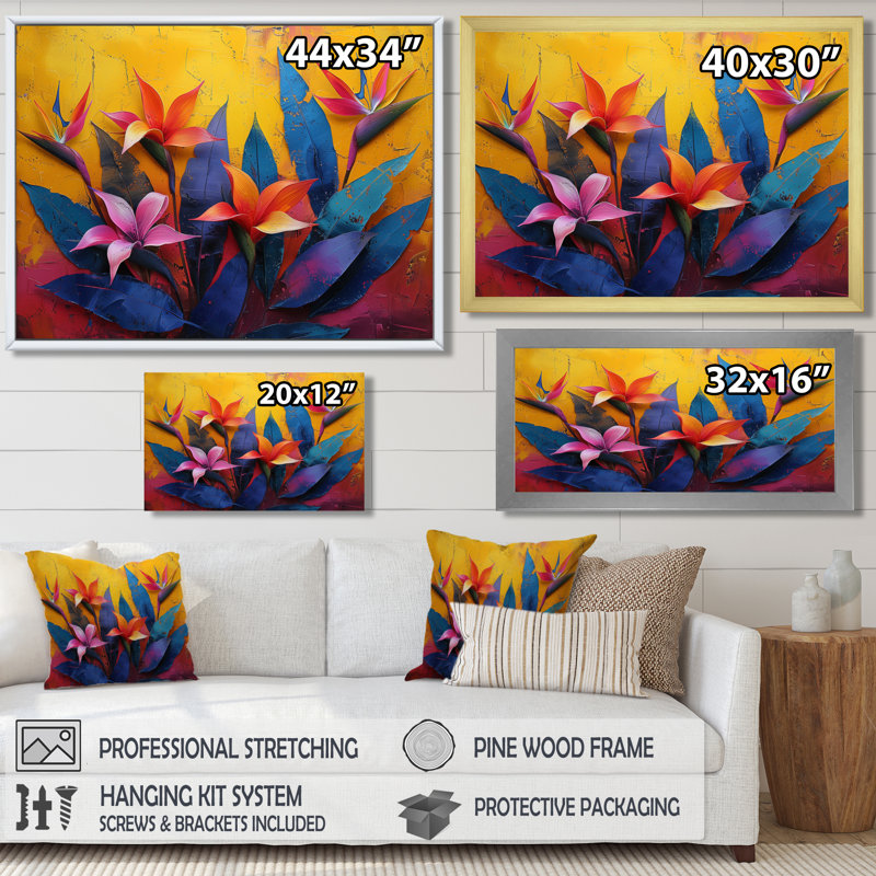 Décoration murale orange, vert, oiseau exotique et oiseaux exotiques, Toile tendue, 30" H x 40" W