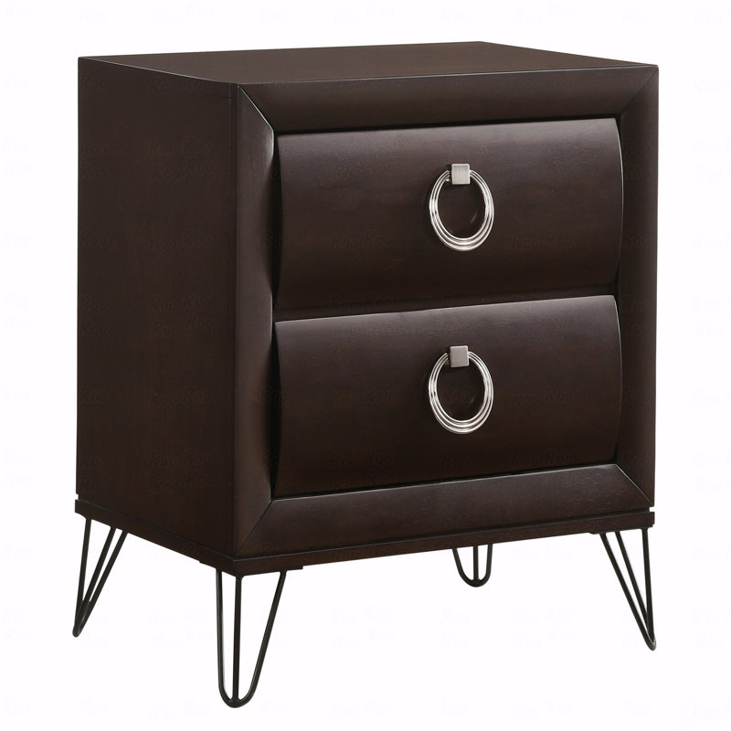 Dark Merlot 2-Drawer Nightstand With Hairpin Legs