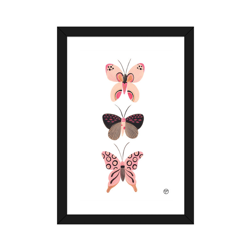 «Butterfly Trio», art encadré, H 24 po x l 16 po x P 1 po, Papier avec cadre noir