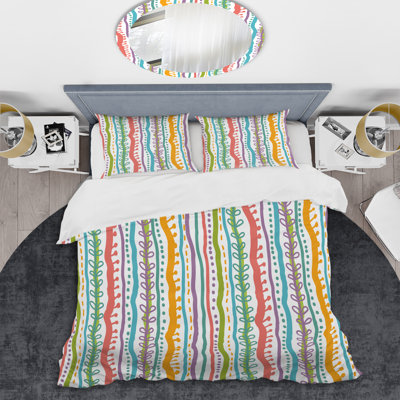 Multicolor Striped Pattern Polyester Floral Duvet Cover
