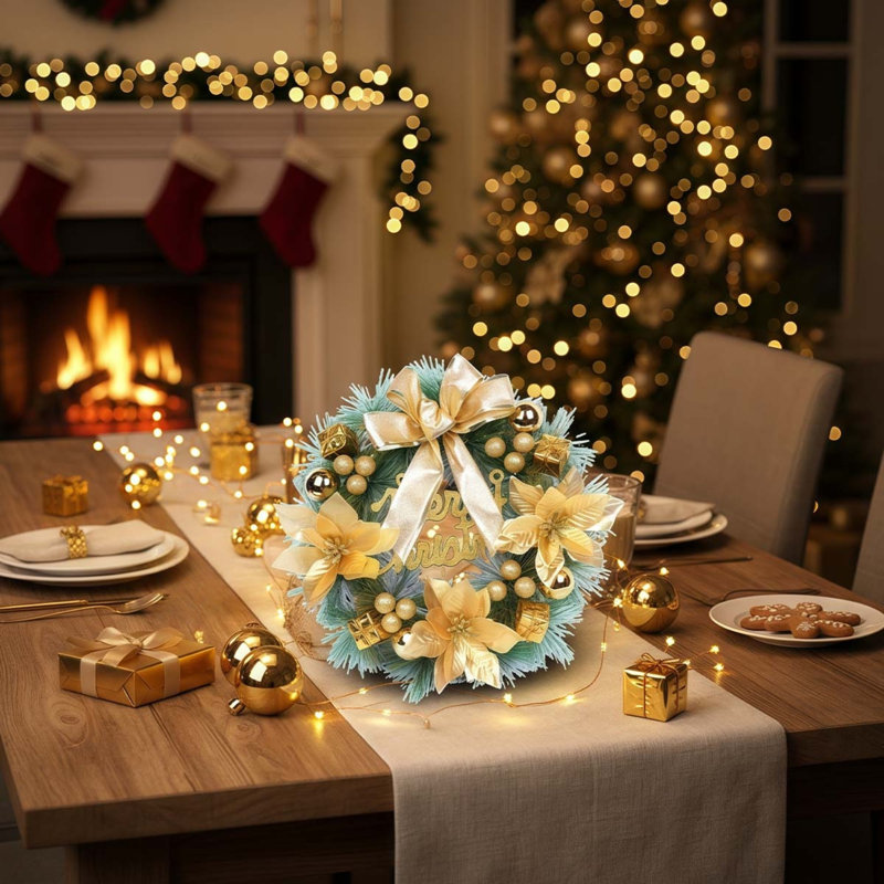 Guirlande de Noël 11,8 pouces pour porte d'entrée avec nœud papillon, décorations de Noël pour la maison, Jaune