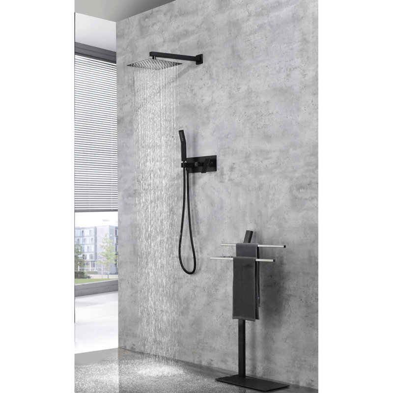 Pomme de douche à pluie 10 po - Noir mat avec douchette, mélangeur de pluie pour salle de bain de luxe, laiton 10 po et mélangeur