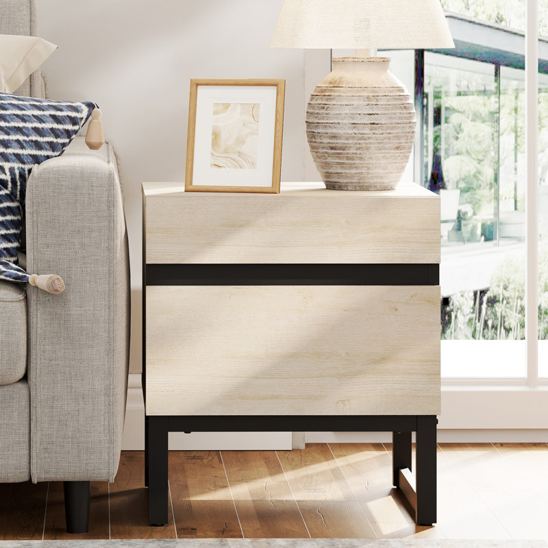 Table de bout moderne à 2 tiroirs Aadam, Beige