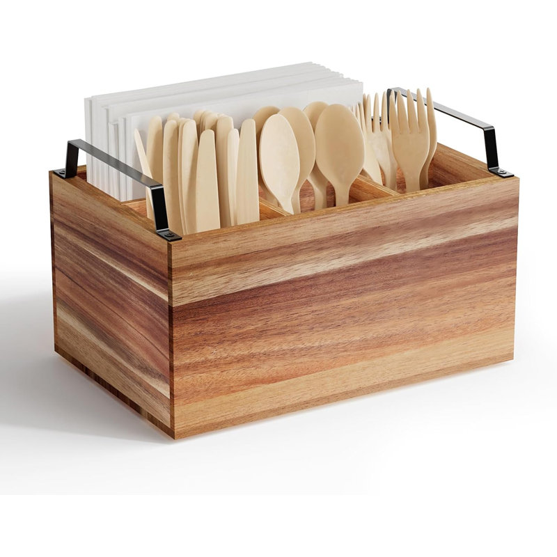 Porte-ustensiles en bois d'acacia, range-couverts en bois pour les fêtes, organisateur de couverts en bois