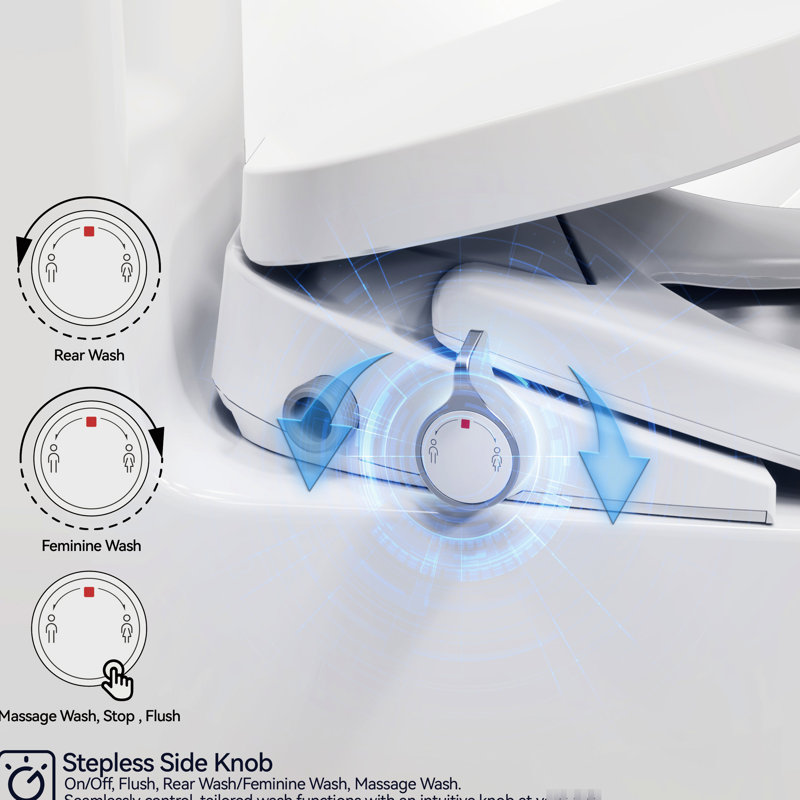 Siège de toilette de bidet allongé avec chauffage - température réglable, buse améliorée, siège souple, chauffage variable blanc chauffant, jet de buse, plastique hygiénique