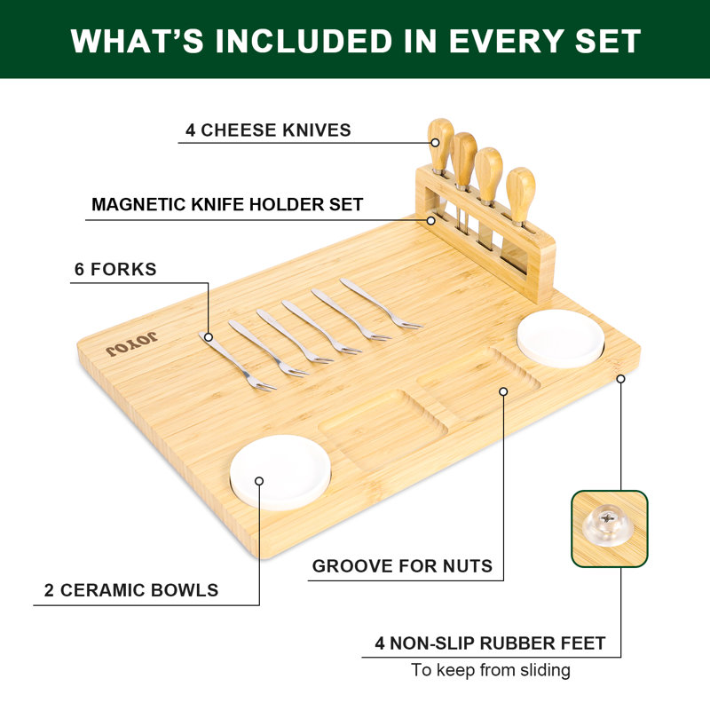 Charcuterie Board Set, Rayon from Bamboo Cheese Board Set with Knives and Utensils