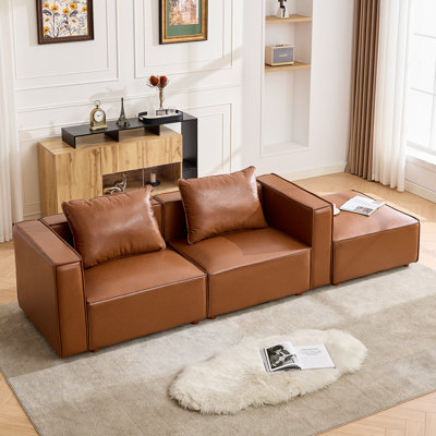Canapé surdimensionné de 118,5 po en cuir avec repose-pieds et coussins réversibles