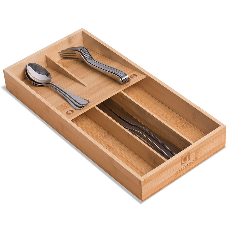 Durable Bamboo Silverware Organizer - Double Layer Design For Utensils Storage