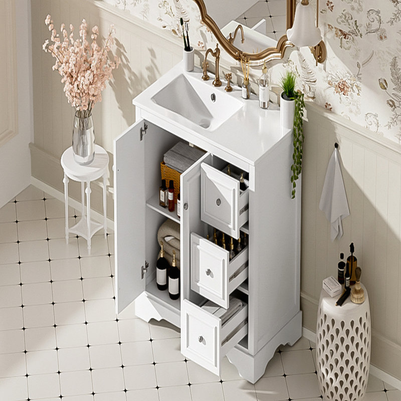 Meuble-lavabo transitionnel de 36 po avec lavabo en céramique, portes à fermeture douce, tablette réglable et grand espace de rangement
