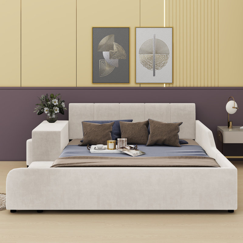 Grand lit tapissier Zeynep, Beige