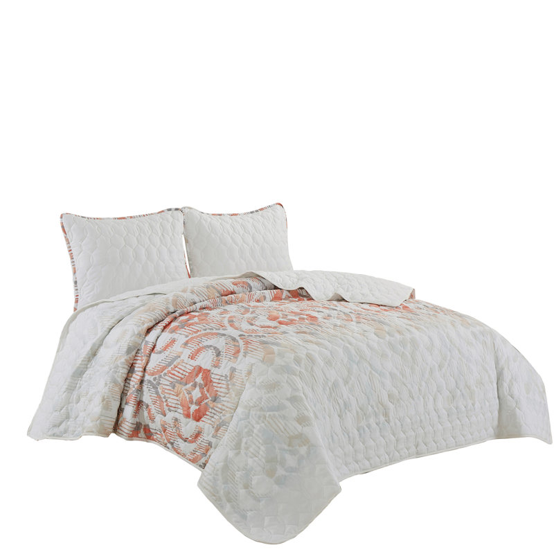Ensemble de couvre-lit 3 pièces en microfibre orange / beige Briseis, Grand