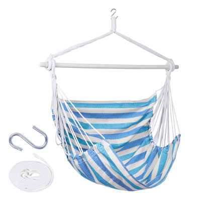 Striped Hammock Chair Hanging Rope Swing Chair, Anti Slip Steel Spreader Bar